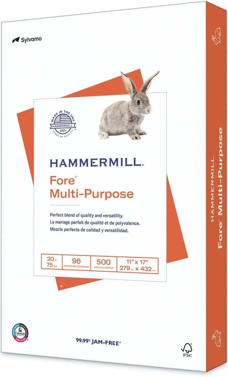 Hammermill Printer Paper, Fore Multipurpose 20 lb Copy Paper, 8.5 x 11-1 Ream (500 Sheets) - 96 Bright, Made in the USA, 103267