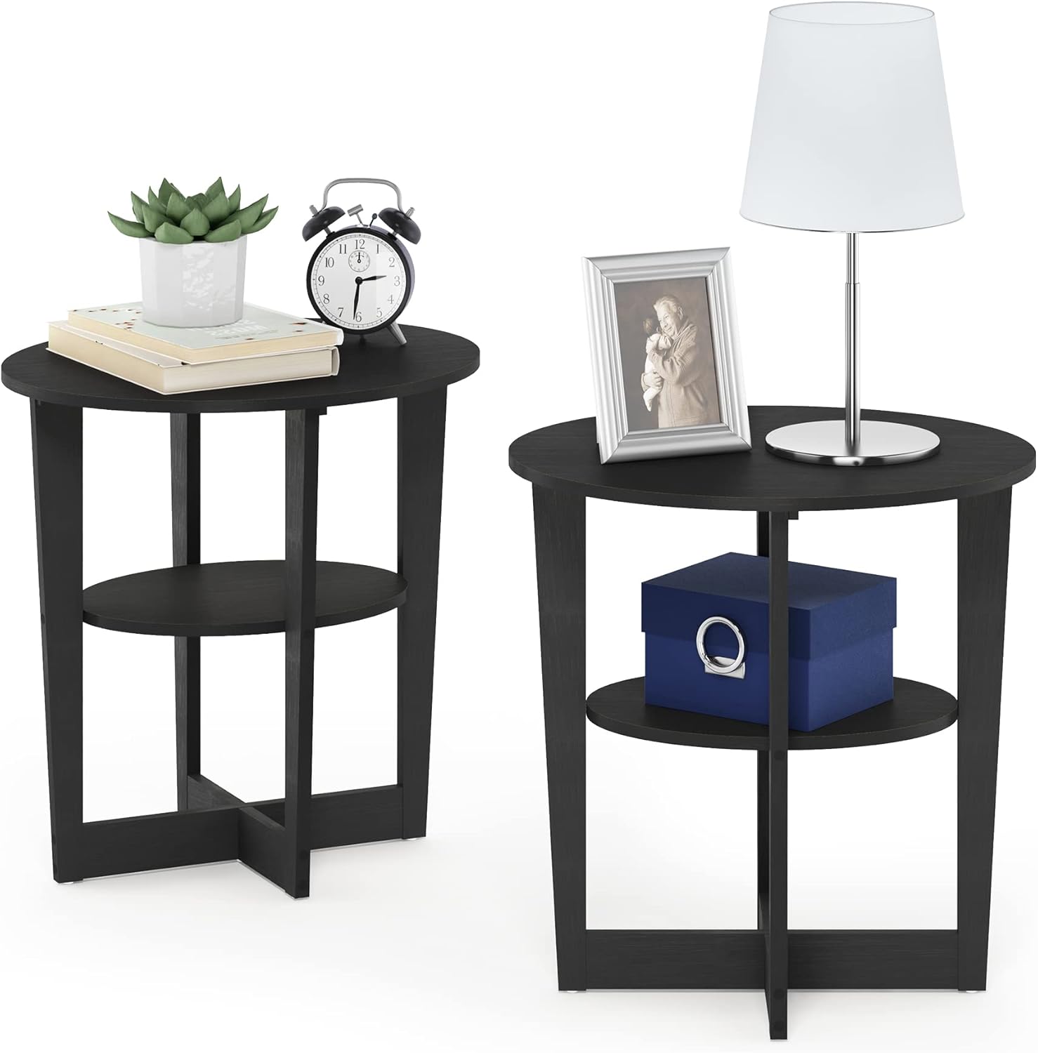Furinno SIMPLE DESIGN Side Table, 2-Tier Modern End Table with Soft Edges, Open Shelves Night Stand, Bedside Table, for Living Room, Bedroom, French Oak