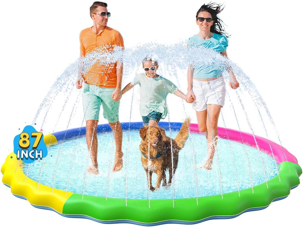 VISTOP 67" Non-Slip Splash Pad for Kids and Dogs, Thickened Sprinkler Pool for Toddlers, Outdoor Backyard Water Toys, Fun Fountain Play Mat for Babies