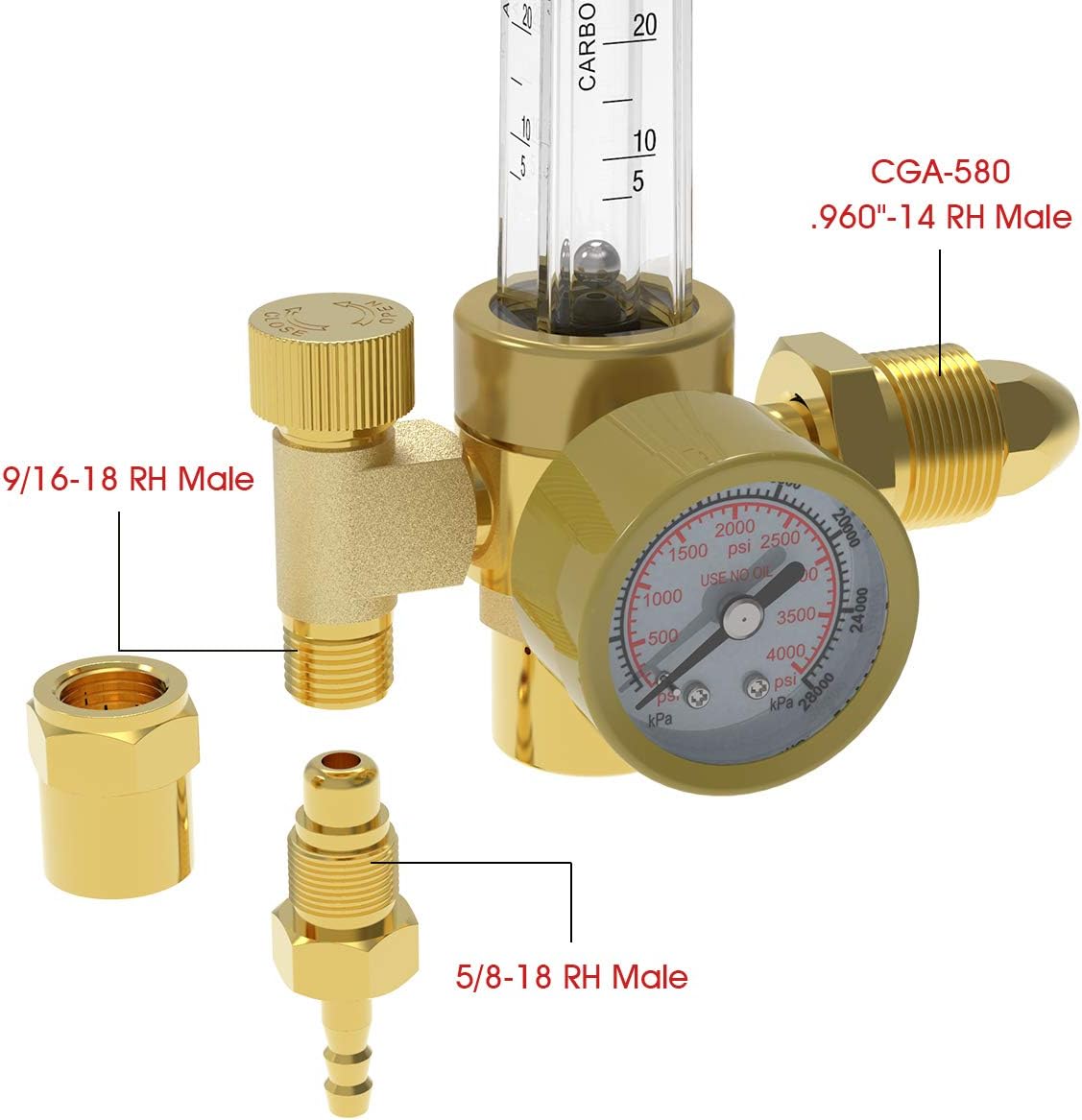 YESWELDER Welding Gas Flowmeter, Leak-Proof Argon CO2 Pressure Gauge with