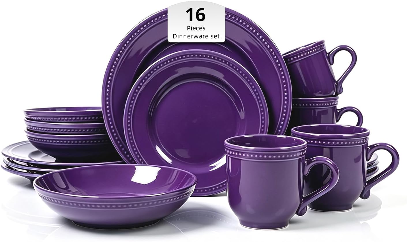 HomeVSS 20-Piece Pearl Dots Stoneware Dinnerware Set, Pink, Service for 4