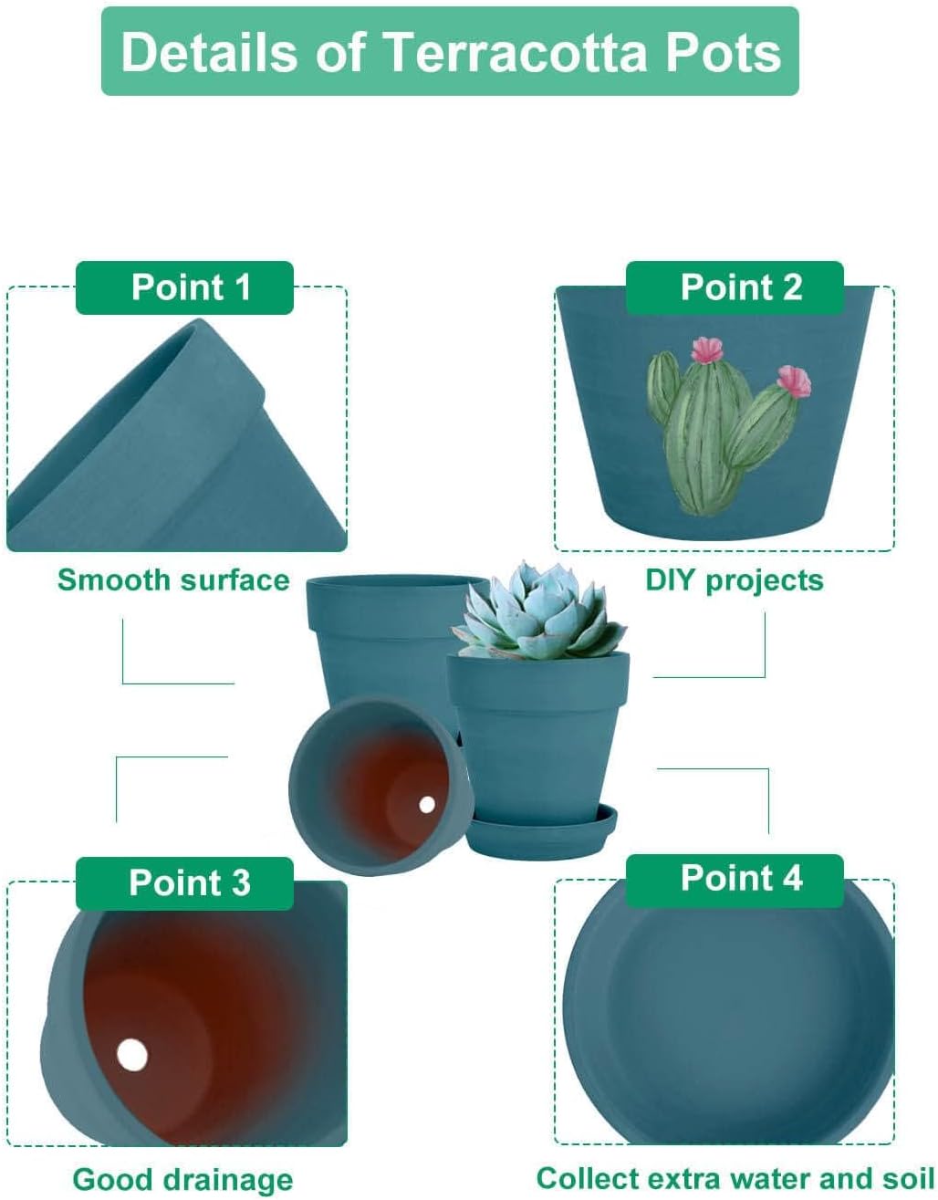 vensovo 4 Inch Terracotta Plant Pots with Saucer - 6 Pack Clay Flower Pots with Drainage, Great for Plants, Crafts, Wedding Favor
