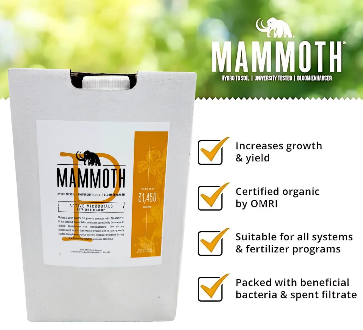 Mammoth Organic Bloom Booster | Mammoth P Organic Fertilizer Microbial Inoculant | 16% Proven Increase in Yield (250 ml)