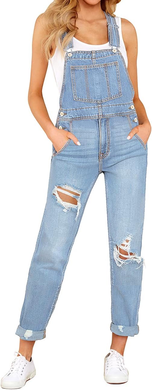 Vetinee Womens Classic Adjustable Straps Pockets Denim Bib Overalls Jeans Pants