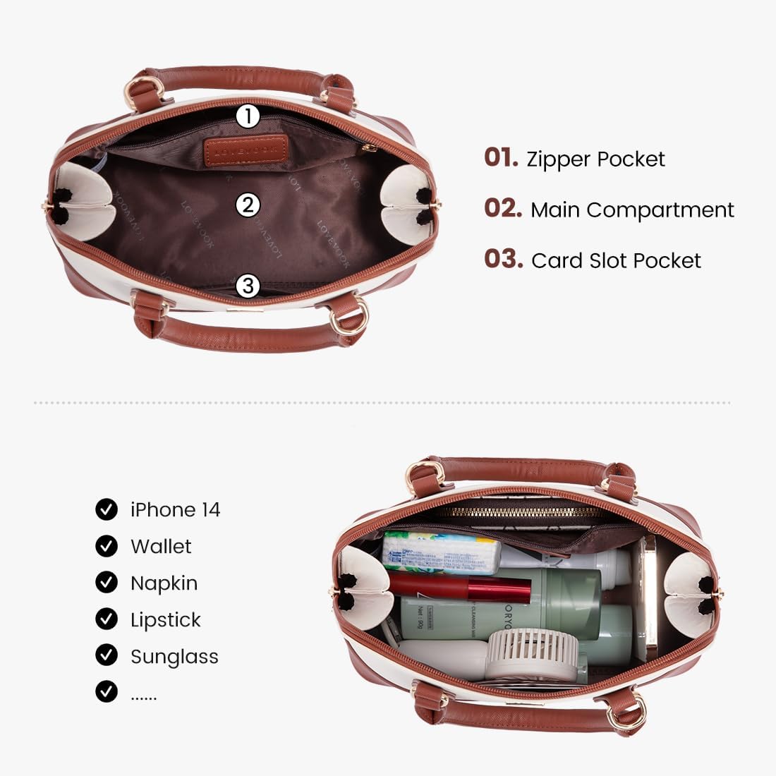 LOVEVOOK Purse for Women, Crossbody Dome Satchel Handbag with Double Zip