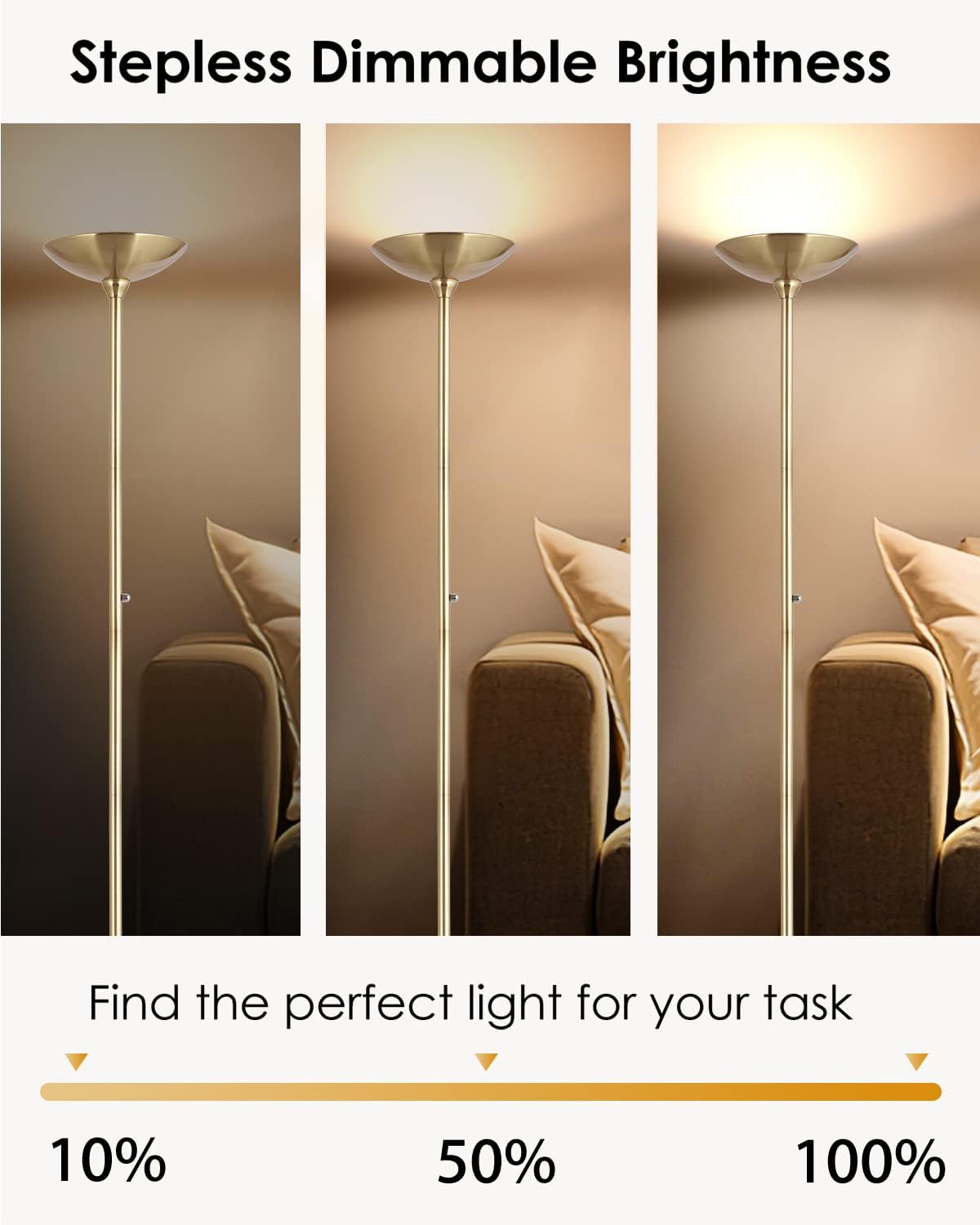 BoostArea Torchiere Floor Lamp, 30W Super Bright LED Standing Lamp, Stepless Dimmable Pole Lamp with 3000K Lighting, Rotary Switch