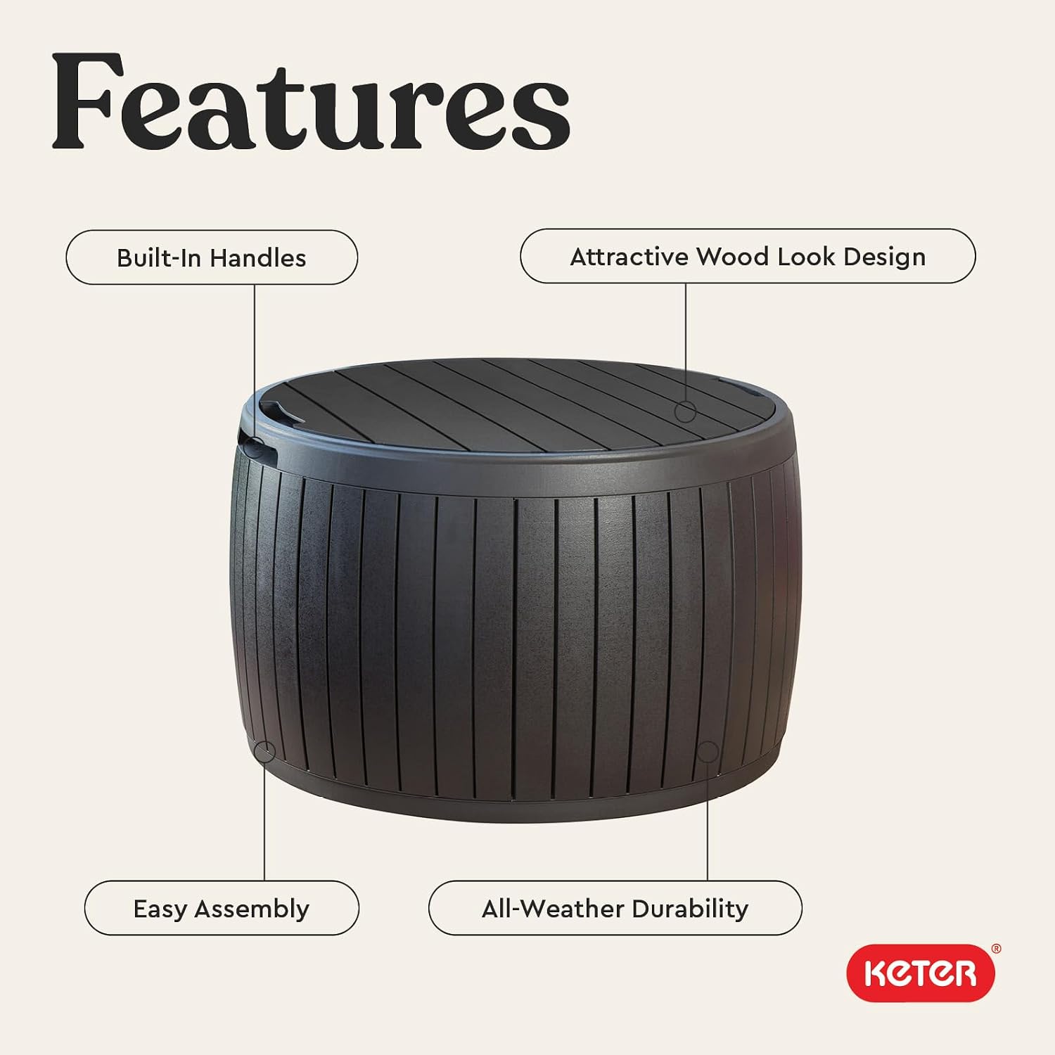 Keter Circa Outdoor Storage Deck Box, 37 Gallon, Brown | Doubles as Ottoman Chair or Side Table, Resin Seating for Garden, Pool & Patio