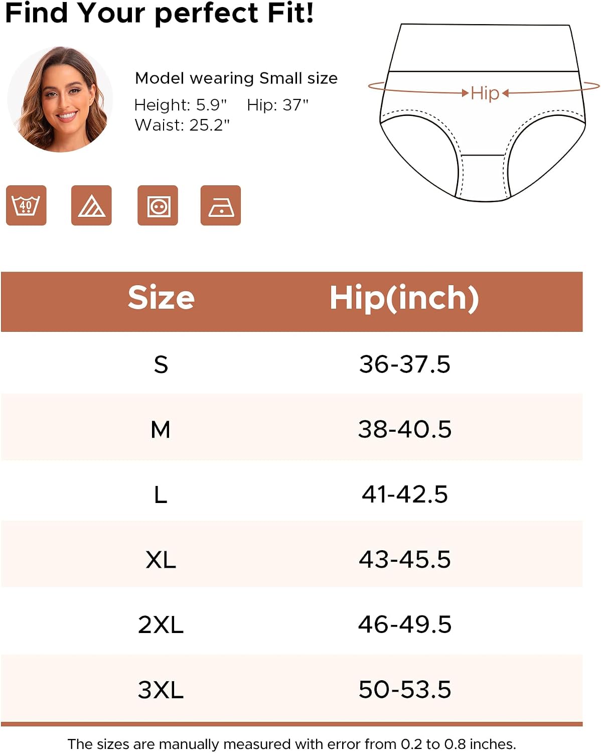 INNERSY Women's High Waisted Underwear Cotton Panties Regular & Plus Size 5-Pack