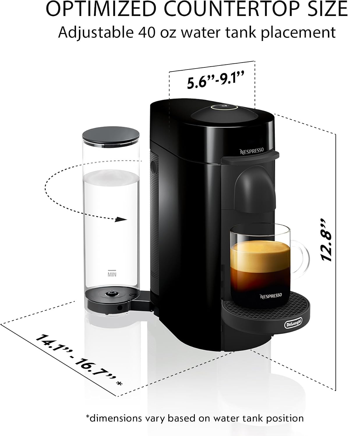 Nespresso Vertuo Plus Coffee & Espresso Maker by De'Longhi, Grey | Grey coffee machine that brews 4 cup sizes: 5 and 8 oz. coffee, plus single and double espresso, at the touch of a button.