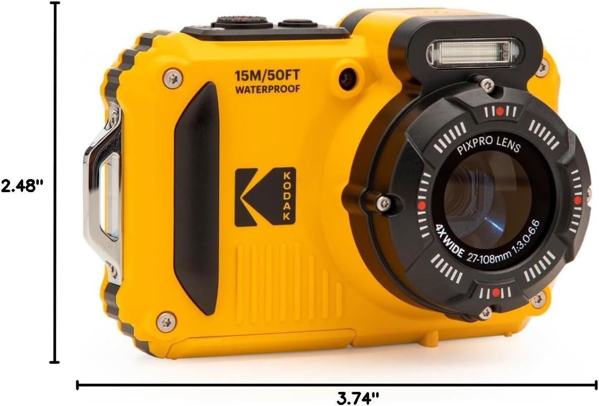 KODAK PIXPRO WPZ2 16MP Waterproof Digital Camera, 15m, 4X Zoom, Yellow
