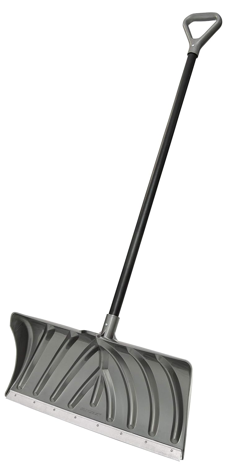 Suncast 24-Inch Snow Shovel and Pusher Combo with Durable Galvanized Steel Wear Strip and Ergonomic D-Grip Handle, Ideal for Driveways, Walkways