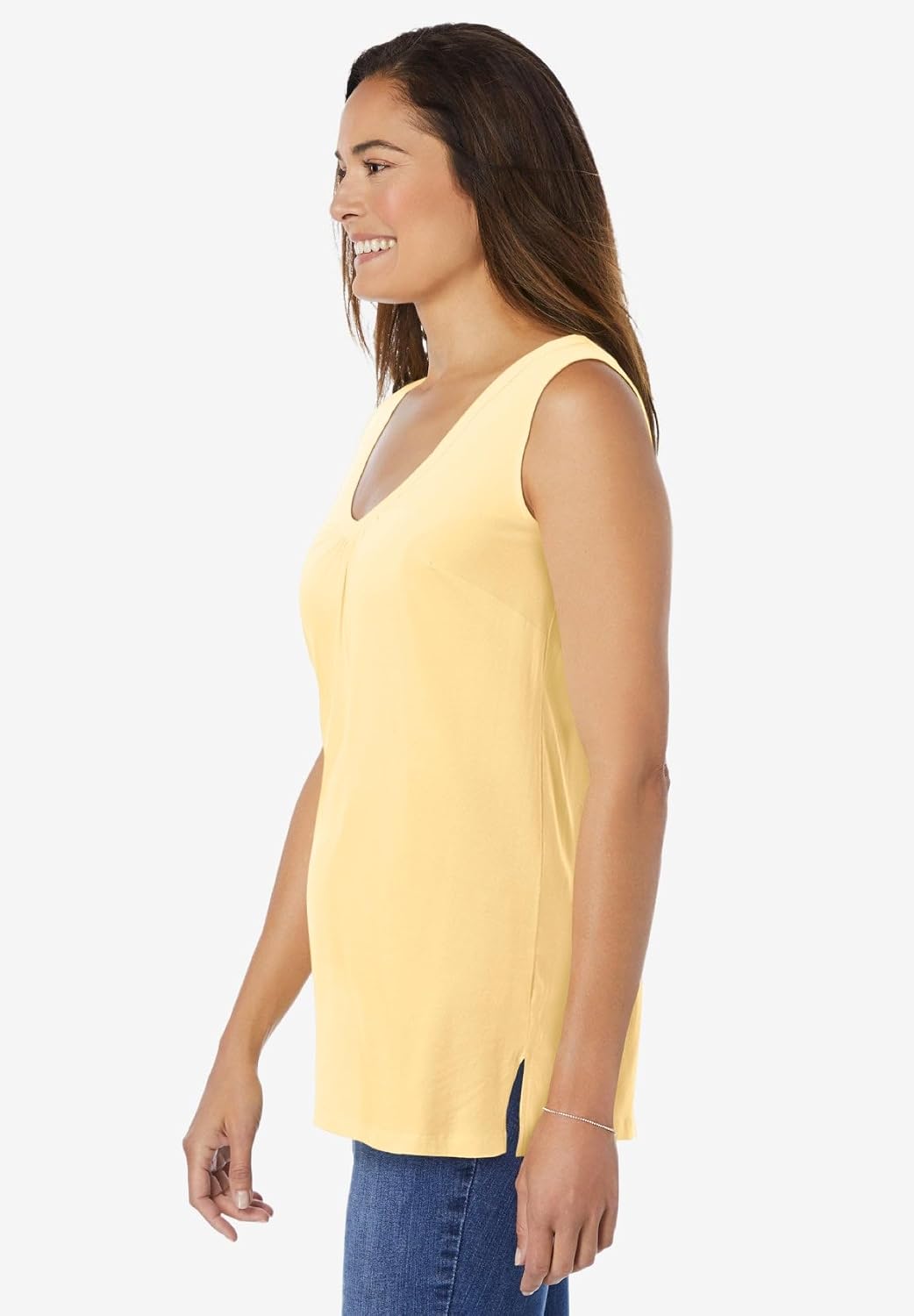 Woman Within Perfect Sleeveless Shirred V-Neck Tunic