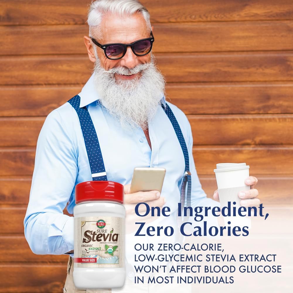 KAL Sure Stevia Extract Powder, Low Carb, Plant Based Stevia Sweetener, Great Taste, Zero Calories, Zero Sugar, Low Glycemic & Perfect for a Keto Diet, 60-Day Guarantee, Approx. 1820 Servings, 3.5oz | Zero Calorie Sweetener - Organic, Keto Friendly & Low…