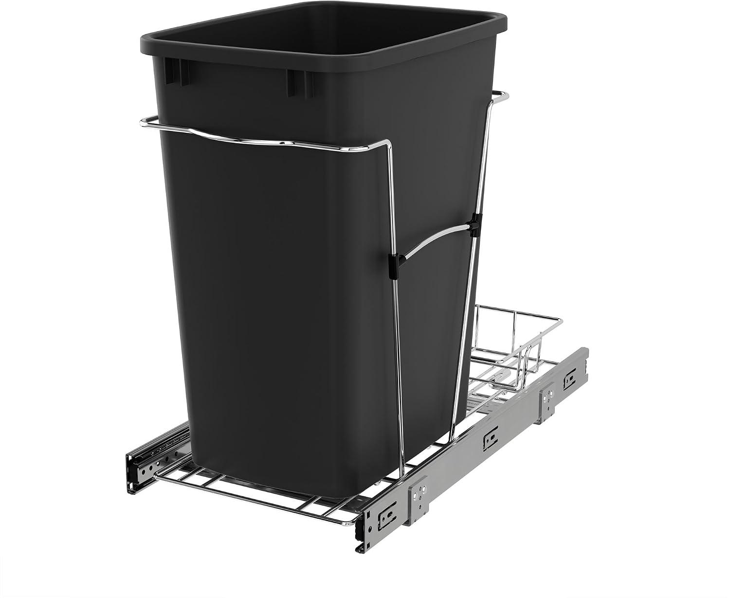 Rev-A-Shelf Pullout Trash Can for Kitchen Cabinets, Black Waste Bin, 35 Qt | Large Capacity Garbage/ Recycling Waste Container, Heavy Gauge Metal Wire Construction w/Full Extension Slides, RV-12KD-18C S