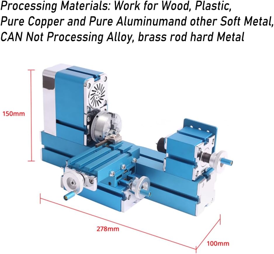 Mini Metal Lathe Machine CNC DIY Tool Benchtop Wood Lathe Woodworking for Hobby Sience Education Modelmaking, AC110V 50/60HZ