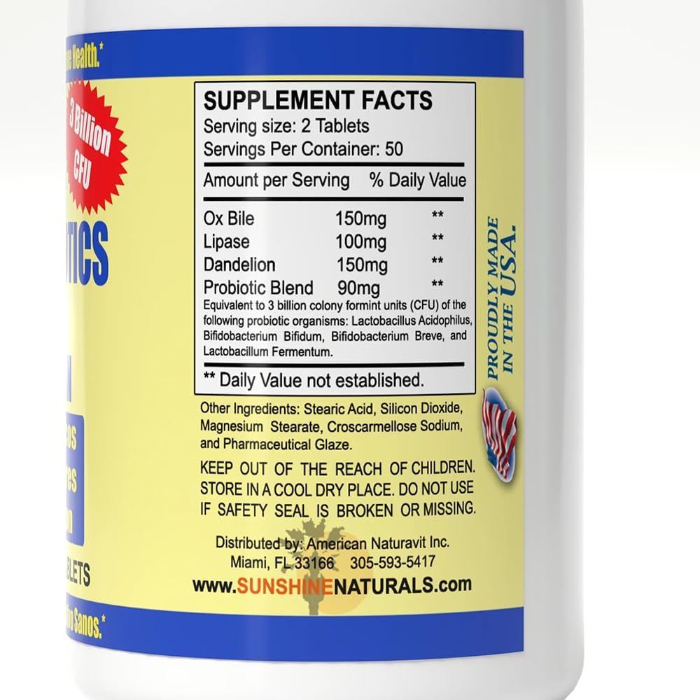 Sunshine Naturals Super Probiotics Supplement. Improves Digestion, Gut Health, Immune System Support