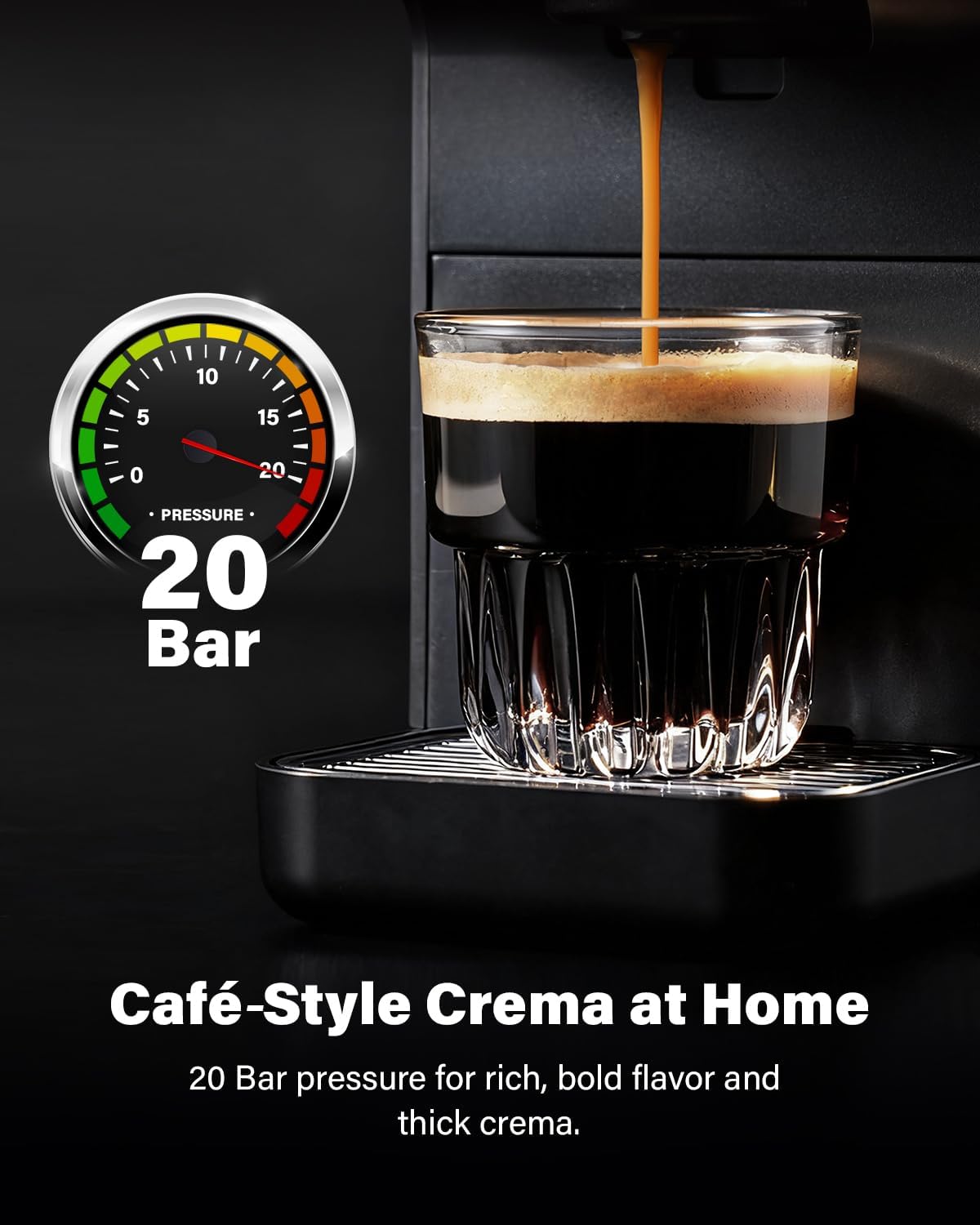 KIDISLE 20 Bar Espresso Machine, Compatible with Nespresso Original & Dolce Gusto Capsules, Ground Coffee & ESE Pods, 47.3oz Tank, One-Touch Boil