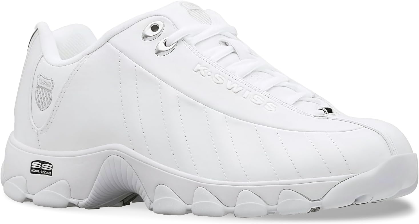 K-Swiss Men's ST329 CMF Sneaker, Wide Tennis Walking Shoes Leather Upper | Court Inspired, Tennis Heritage, Comfort Soft Cushioning, Arch Support, Wide Feet Fit, Chunky Silhouette, Classic Style.