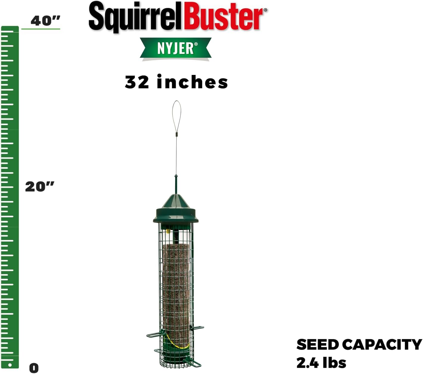 Squirrel Buster® Nyjer® – Squirrel-Proof Nyjer®/Thistle 2.4-pound Seed Capacity Feeder w/8 Feeding Ports & 4 Perches, Easy Fill & Clean