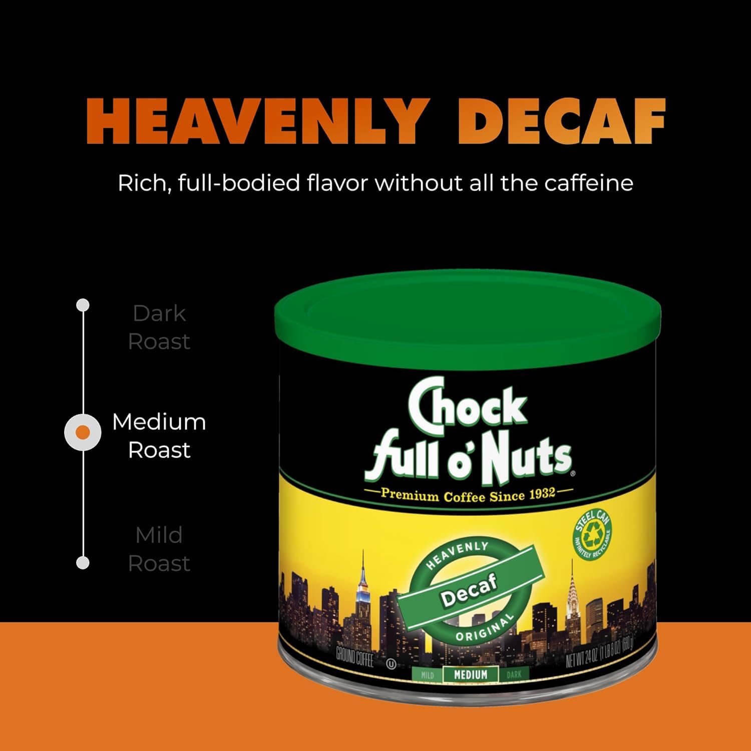 Chock Full o' Nuts French Roast Ground Coffee – Premium Beans in Recyclable Steel Can – Rich Flavor & Aroma, Dark Roast – Perfect for Drip, Pour-Over, Percolator – 26 Oz Can