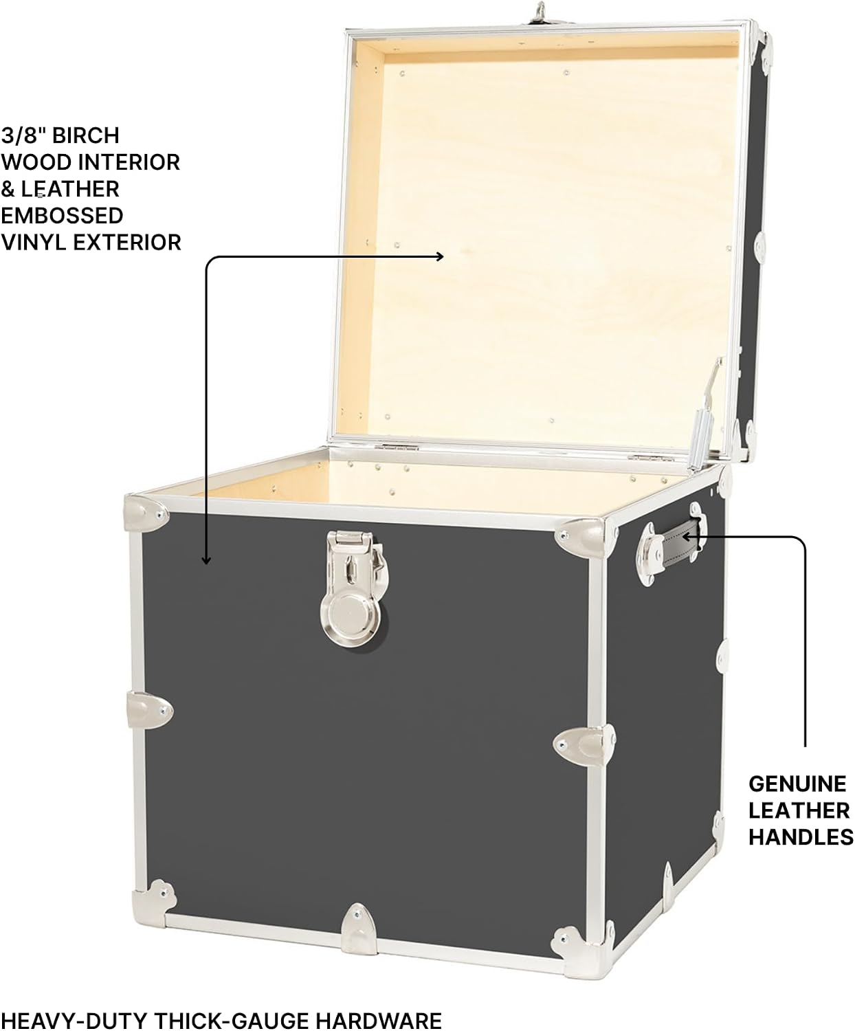 Rhino Classic Cube Trunk, College Dorm Footlocker & Home Storage End Table | 18"L x 18"W x 20"H, 1500+ lb Capacity, Baltic Birch Plywood, Nickel Plated Steel, Durable, Office Storage, Dorm Room