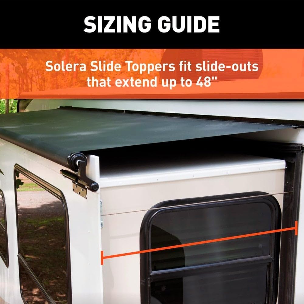 Solera 5000 Series Black Slide Topper RV Slide-Out Awning 7' (6'7" Fabric) 13.5 oz Vinyl Leak-Proof, 48" Extension, Roof, Sidewall Protection