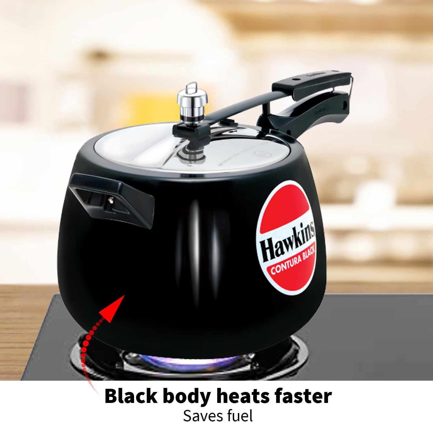 Hawkins 3.5 Litre Contura Black Pressure Cooker, Hard Anodised Inner Lid Cooker, Handi Cooker, Black (CB35)