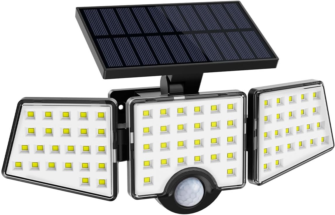 LE Solar Lights for Outside, Solar Lights Outdoor with Motion Sensor, WL4000 High Brightness, 3 Adjustable Heads 270° Wide Lighting Angle