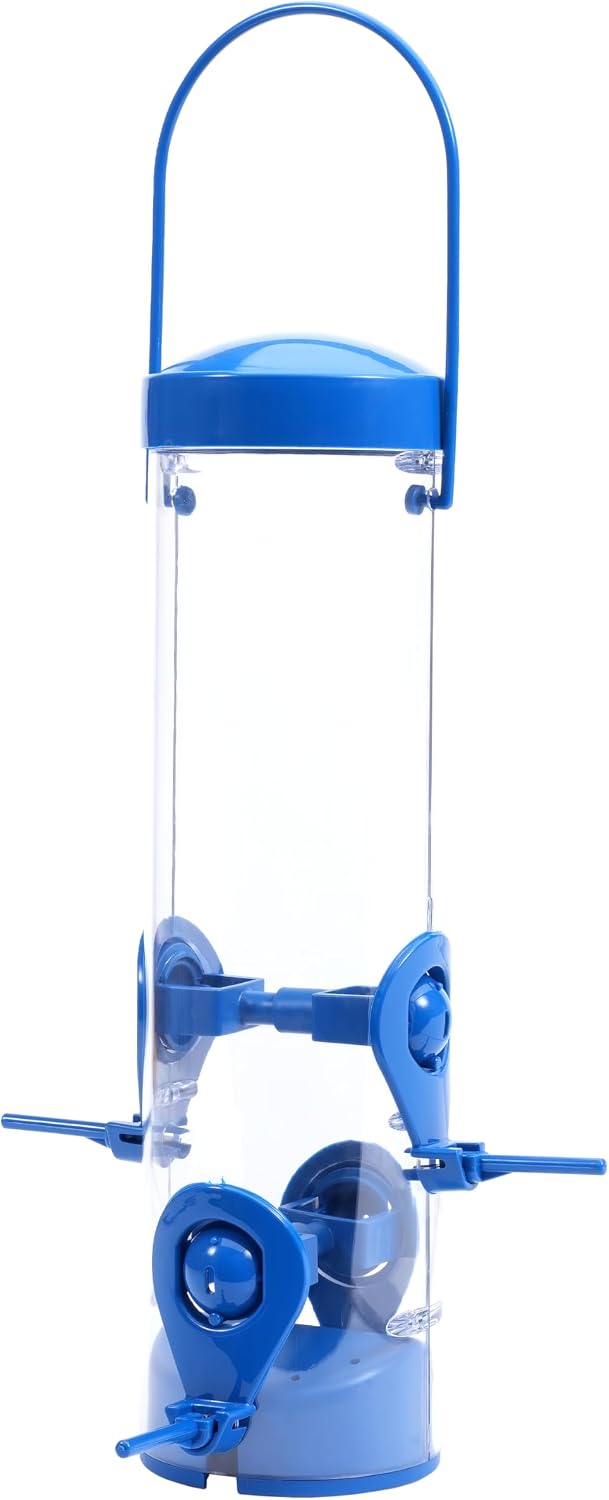 Perky-Pet Navy 2-in-1 Tube Bird Feeder for Outdoors, 4 Port Tube Bird Feeder
