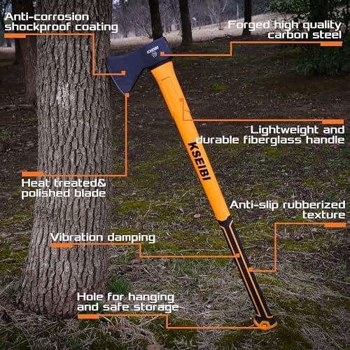 KSEIBI Wood Axe, Small Outdoor Camp Hatchet for Splitting and Kindling Wood