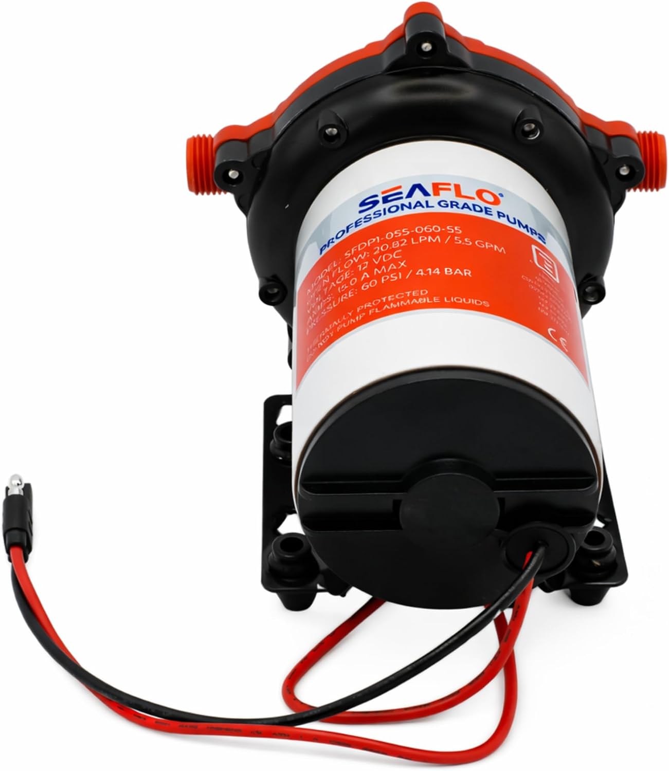 SEAFLO 55 Series 12V RV Water Pump 5.5 GPM 60 PSI Diaphragm Pump Heavy Duty Pressure Switch Built In Bypass Self Priming Quiet High Flow RV Marine Off Grid Freshwater System 4-Year Warranty