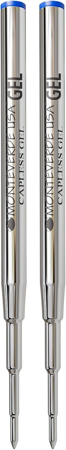 Monteverde Capless Gel Refill to Fit Montblanc, Medium, Blue, 2 Pack