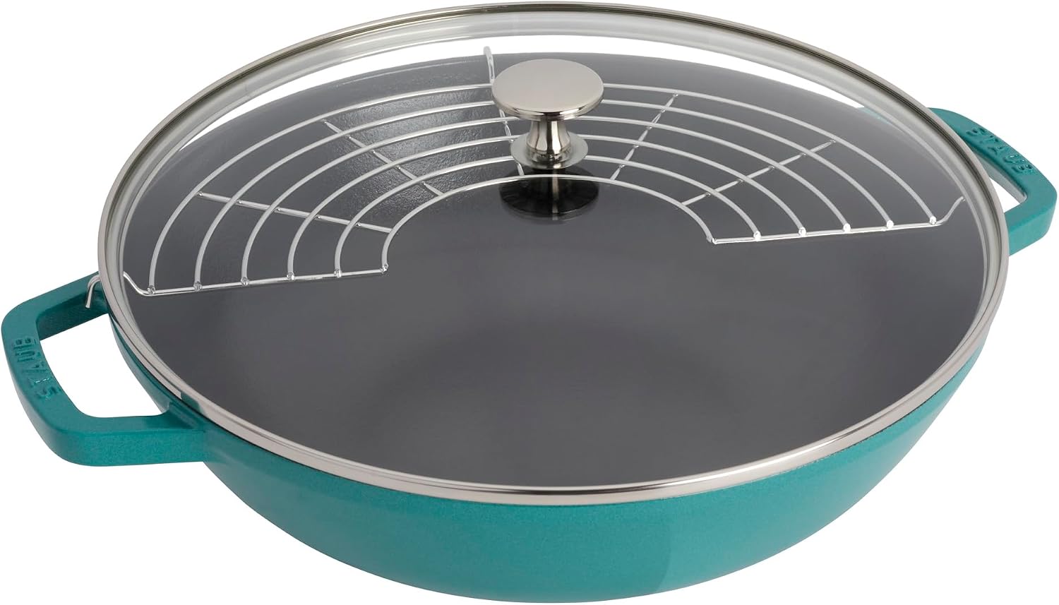 Staub Cast Iron Perfect Pan, Wok, Dutch Oven, 4.5-quart, serves 4-5, Made in France, Dark Blue