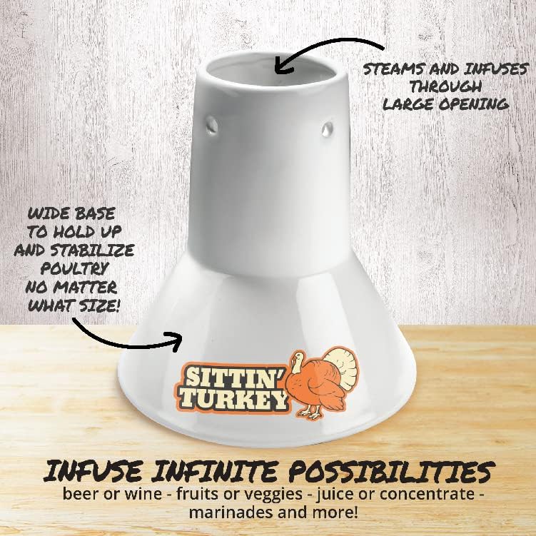 COOK'S CHOICE Sittin' Chicken Reusable Ceramic Beer Can Roaster & Steamer | Vertical Chicken Roaster Stand for Grill, Oven & Smoker - Flavor Infuser for Marinades, Beer & Sauces - Summer BBQ Essential