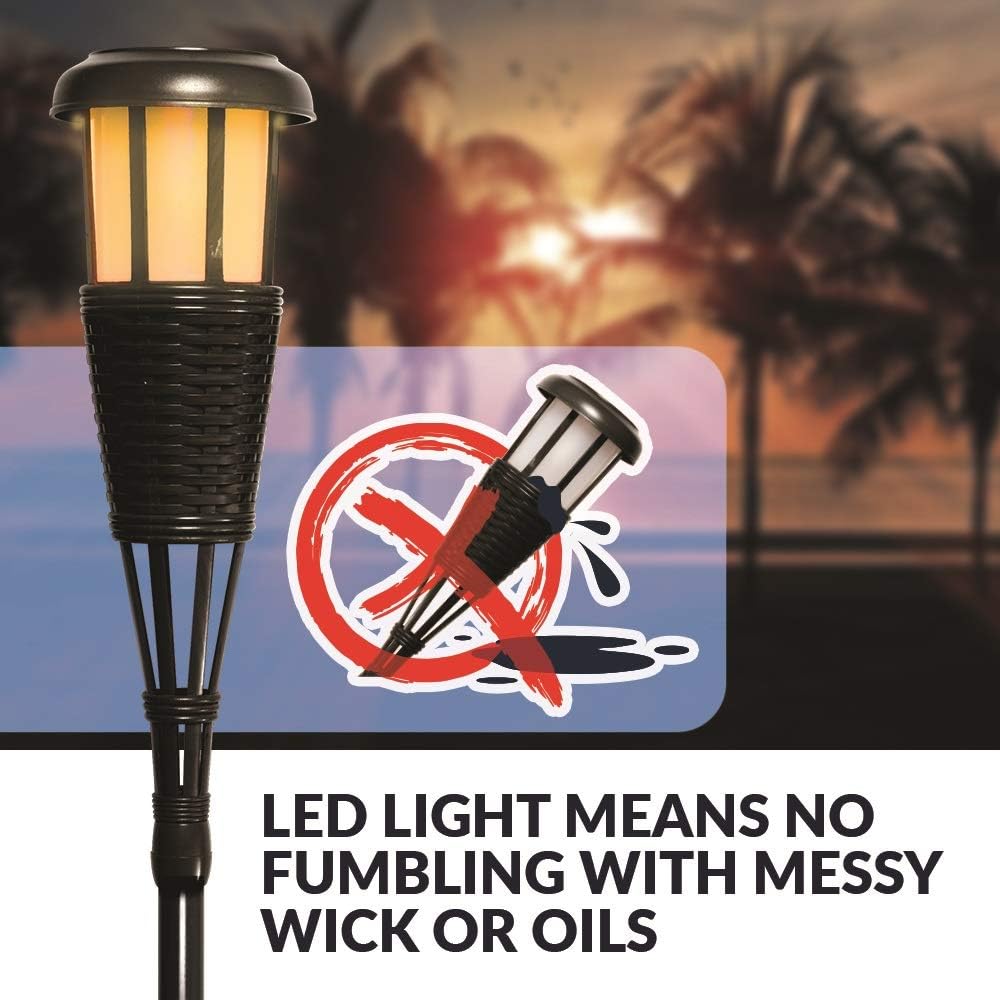 Newhouse Lighting FLTORCH2-B Solar-Powered Flickering Flame Effect LED Outdoor Island Torches for Landscape Lighting, Black Dark Chocolate Finish
