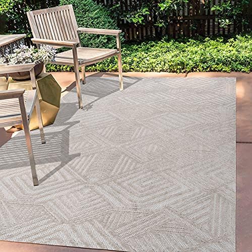JONATHAN Y Art Deco Geometric Indoor Outdoor Area Rug 3X5 White/Black, Jordan High-Low Pile for Backyard, Patio, Porch, Easy-Cleaning, High Traffic