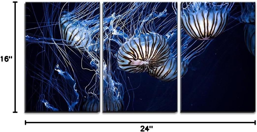 wall26 - 3 Piece Canvas Wall Art - Blue Ocean Waves - Modern Home Art Stretched and Framed Ready to Hang - 16"x24"x3 Panels