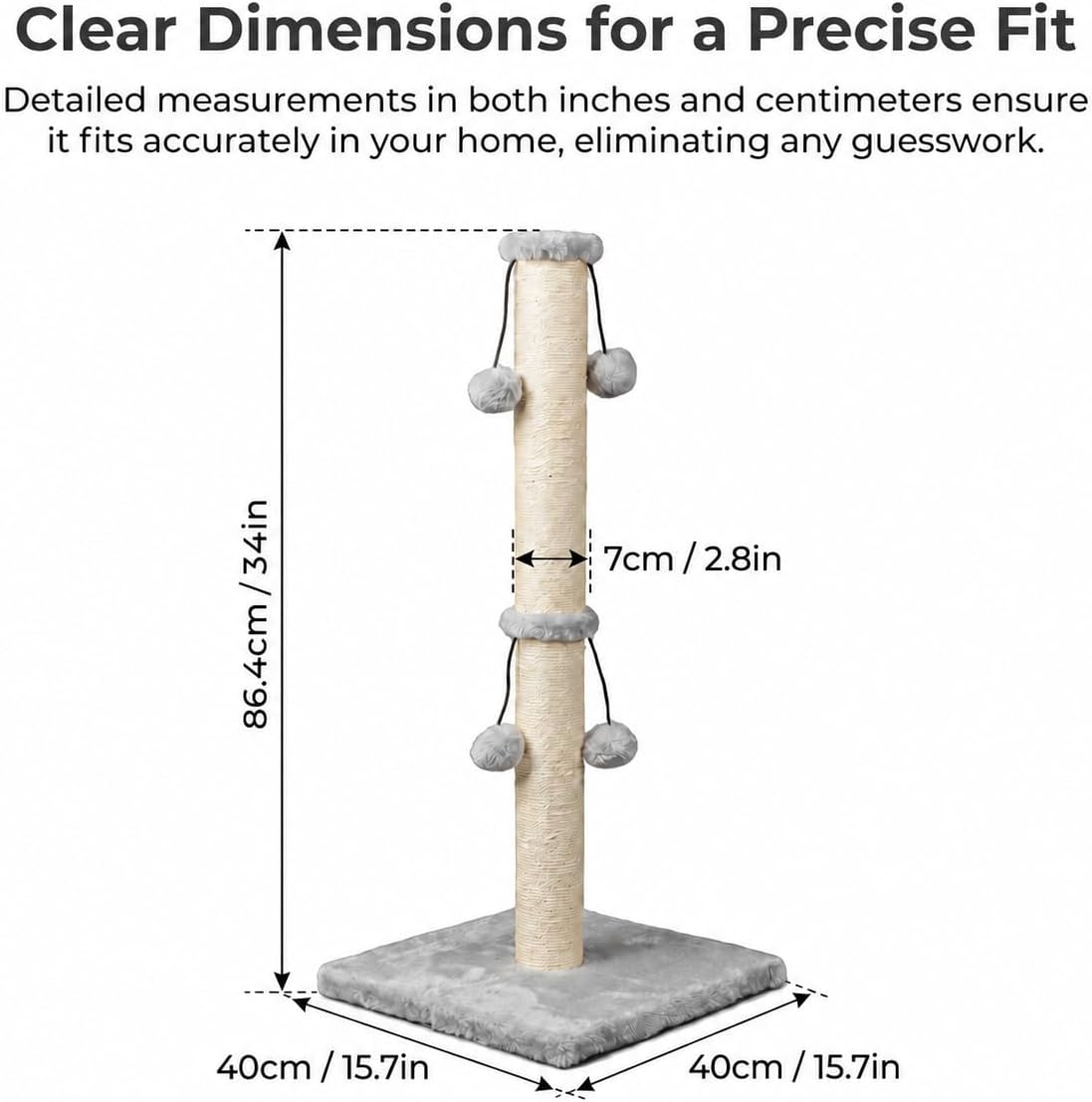 Dimaka 29'' Cat Scratching Post, Natural Sisal Rope Scratcher Post, Kitten Claw Scratch with 4 DanglingToy Balls for Large Cats (Grey)