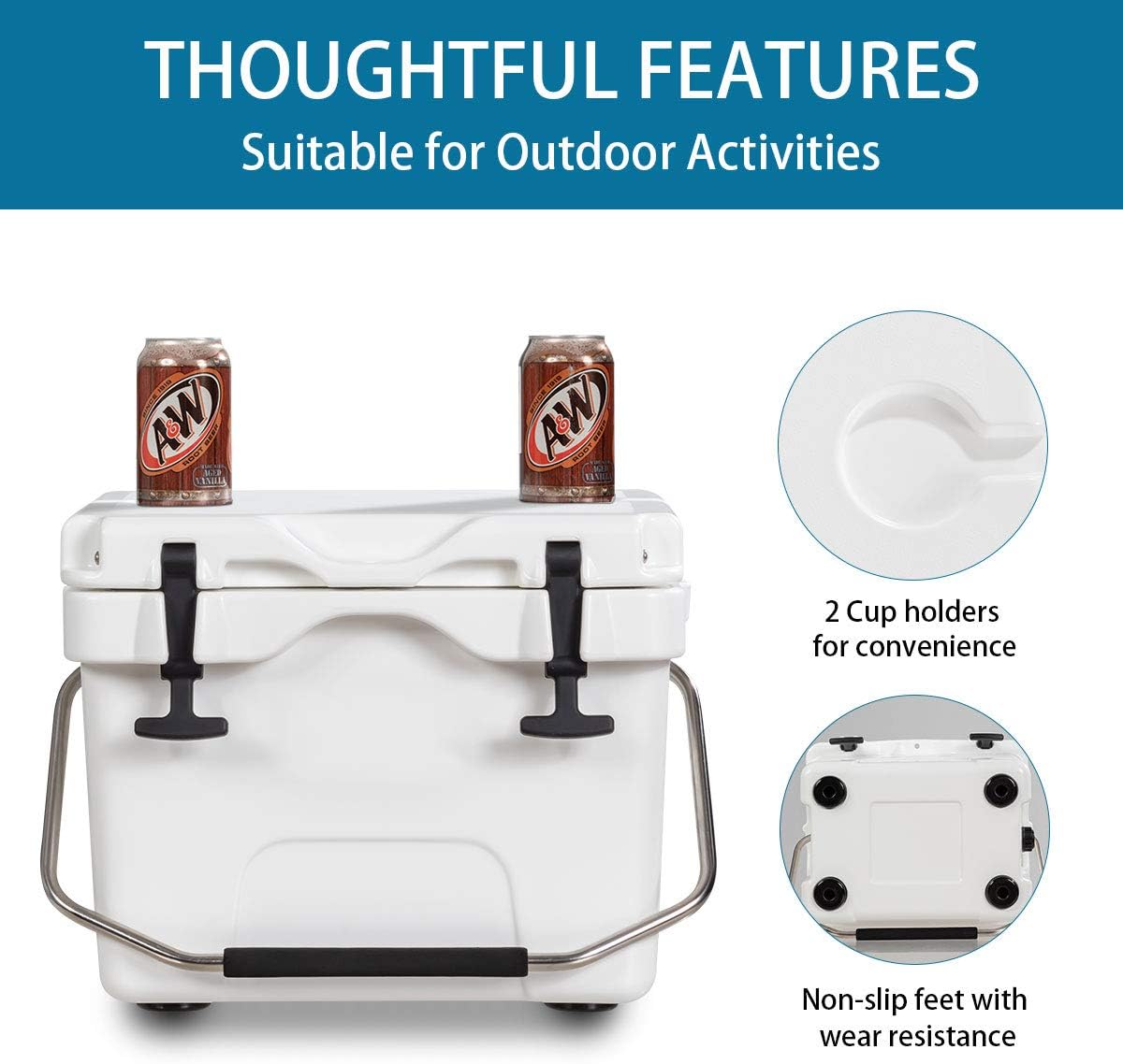 Goplus 16 Quart Cooler, 24-Can Capacity Ice Chest with 2 Cup Holders, 3-5 Days Ice Retention, Portable Insulated Ice Box for Camping