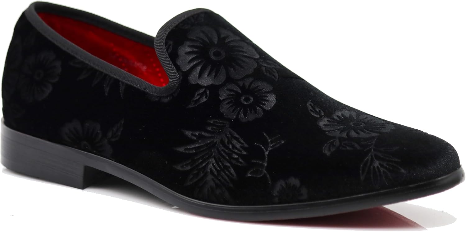 SPK35 Men's Vintage Velvet Flower Designer Dress Loafers Slip On Shoes Classic Tuxedo Dress Shoes