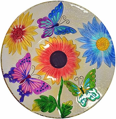 Teamson Home Handpainted Hummingbird Fusion Glass Birdbath Bowl Feeder with Metal Stand for Outdoor Patio Garden Backyard Decking, 21 Inch Height, Purple/Light Blue | Fusion Glass, Metal Stand, Outdoor Patio Garden Backyard Decking, 21 Inch Height