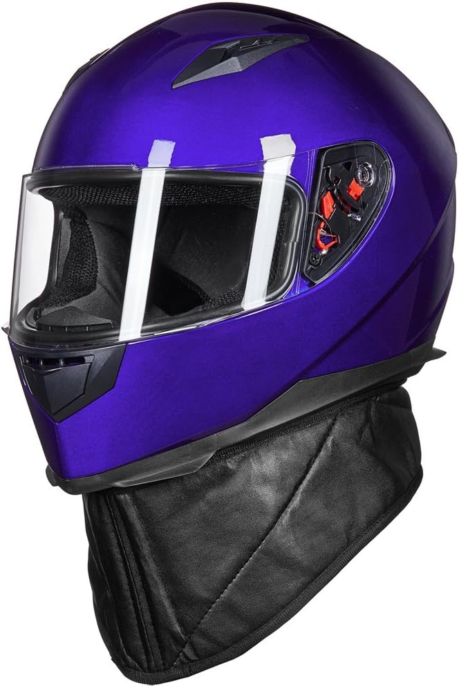 ILM Full Face Motorcycle Street Bike Helmet with Removable Winter Neck Scarf + 2 Visors DOT Model ILM-313