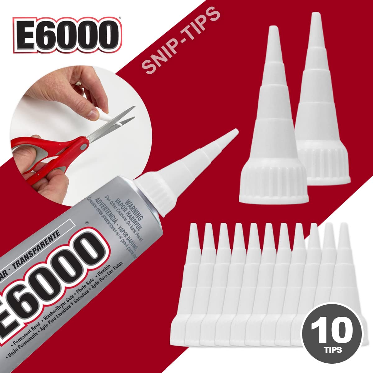 E6000 3.7 Ounce (109.4mL) Tube Industrial Strength Adhesive for Crafting, 10 Snip Tip Applicator Tips and Pixiss Art Dotting Stylus Pens 5 pcs Set