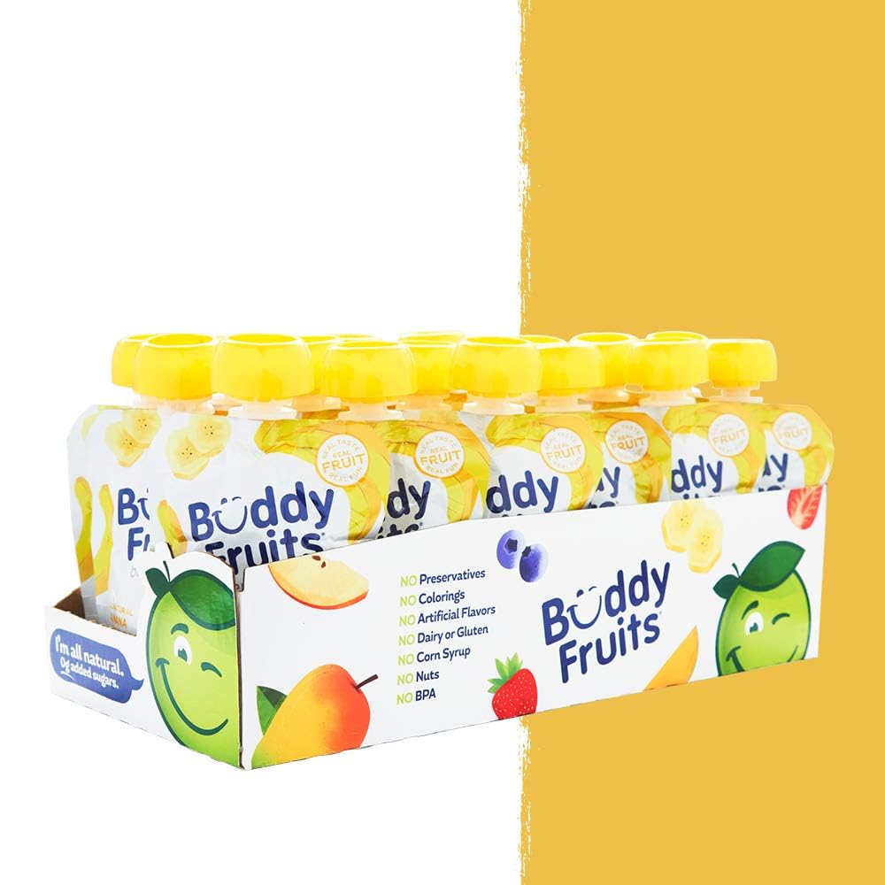 Buddy Fruits Snacks To Go Multifruit Unsweetened Applesauce 3.2oz Pouch (18pk) Gluten-Nut-Dairy-Preservatives-BPA Free, Non GMO, Kosher