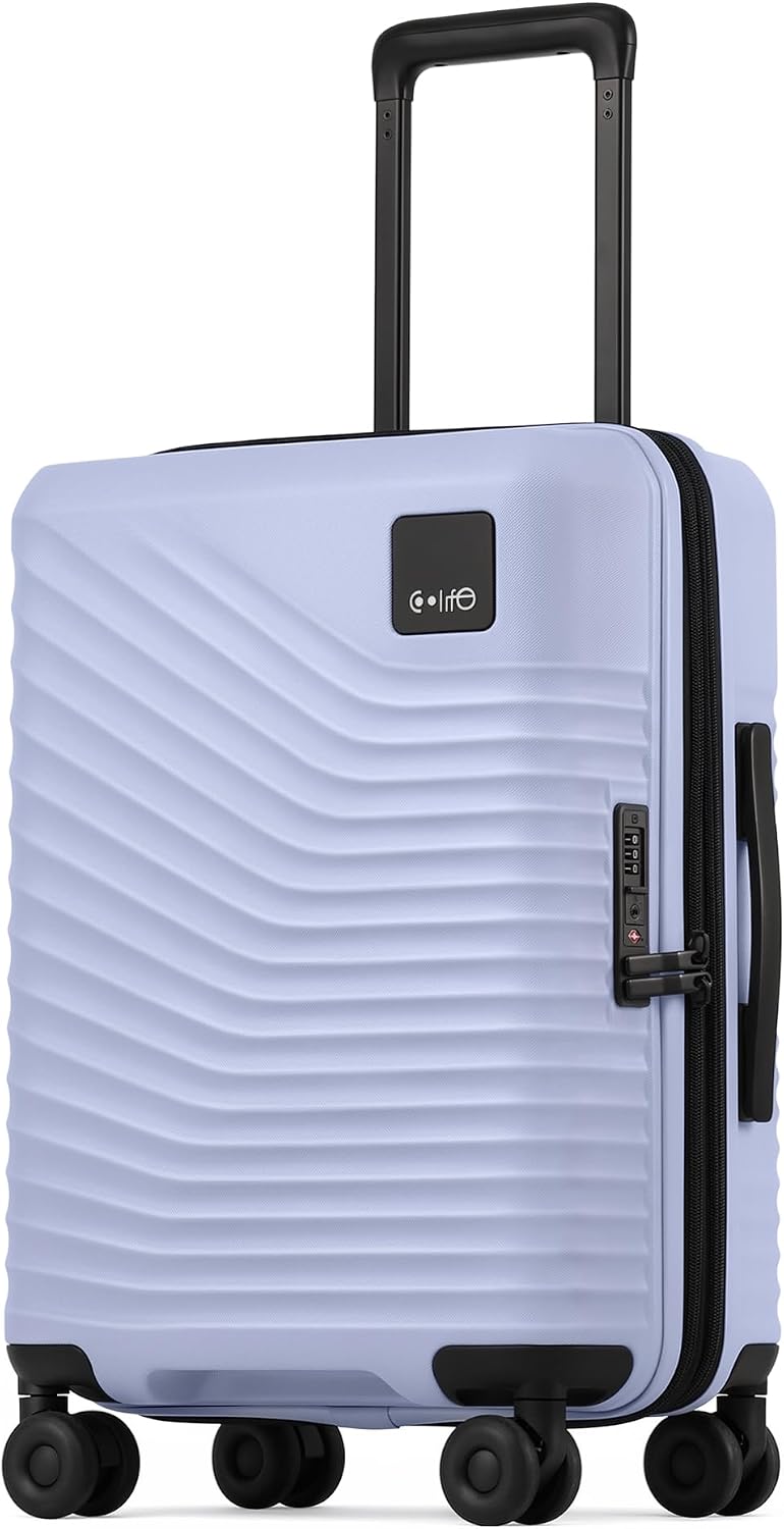 Coolife Luggage Carry-On, Lightweight PC Hardside Suitcase, 20-Inch, Black | Expandable Carry-On, Dual Spinner Wheels, TSA-Approved Lock, Upgraded PC Hardshell, Durable Travel Suitcase