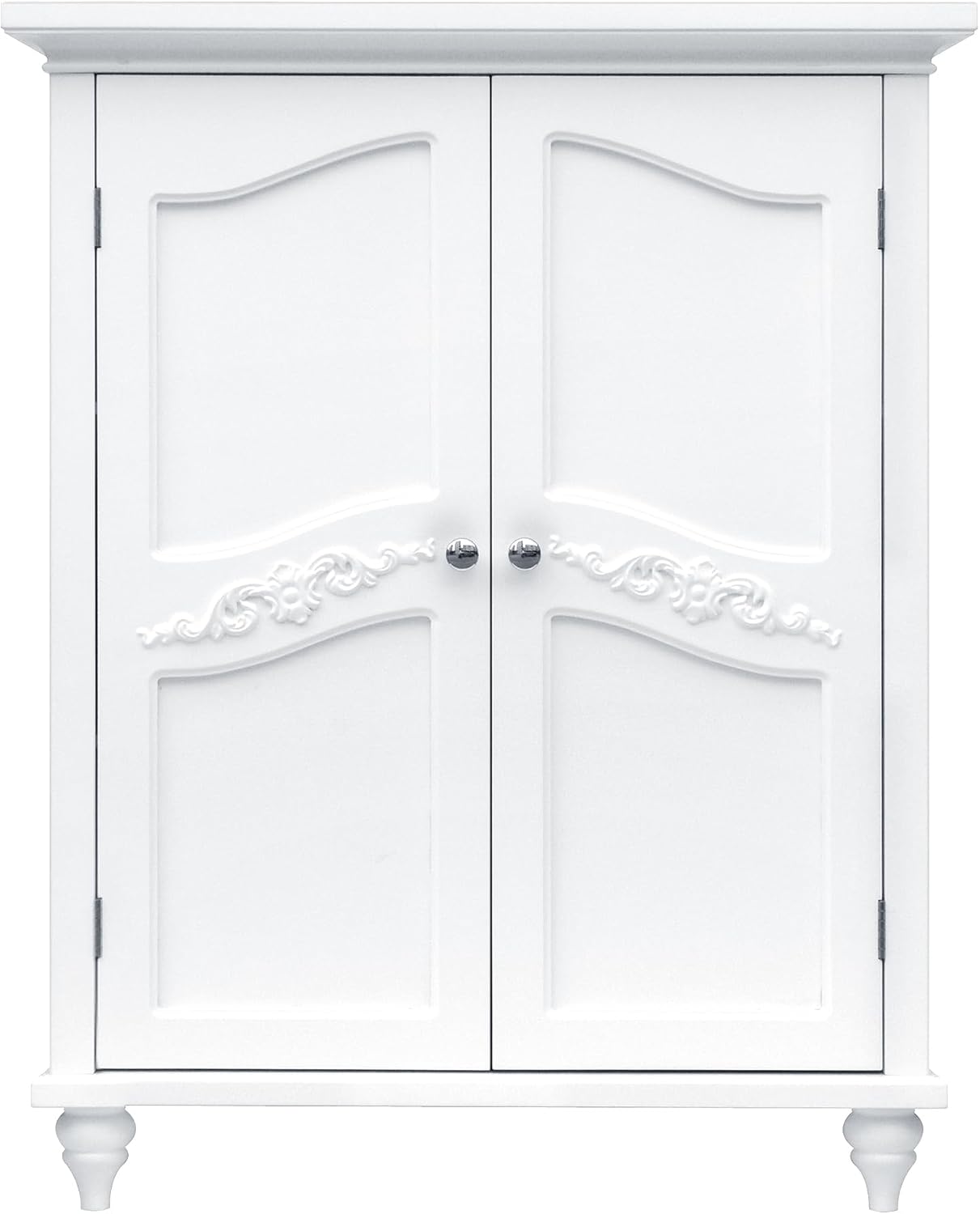 Teamson Home Versailles Wooden Floor Storage Cabinet and Wall Cabinet with Adjustable Shelves and Floral Scroll Doors, White