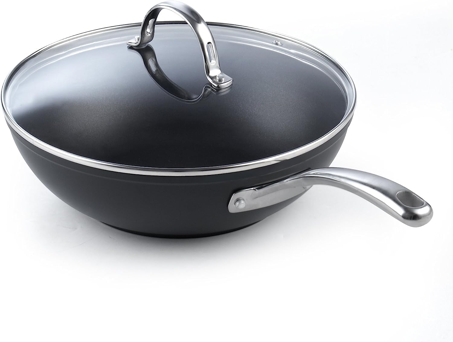 Cooks Standard Classic 11-Inch Hard Anodized Nonstick Wok Stir Fry Pan | 3-Qt Deep Frying Pan with Vented Glass Lid, Stay-cool Handle