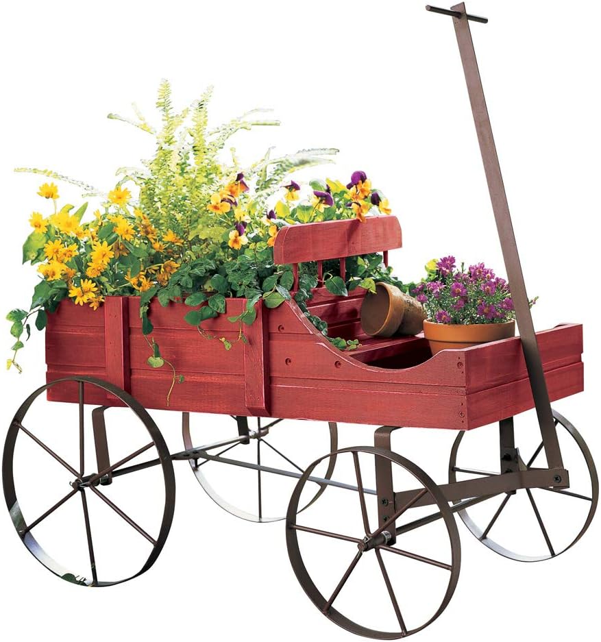 Collections Etc Amish Wagon Decorative Indoor/Outdoor Garden Backyard Planter, Red | Country Red, fir (wood)
