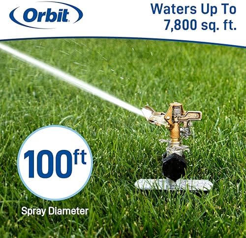 Orbit Lawn Sprinkler 56946 | Heavy‑Duty Brass Impact Head | Adjustable 360° Coverage | Up to 90 ft Diameter | Zinc Spike Base | Durable Outdoor Watering