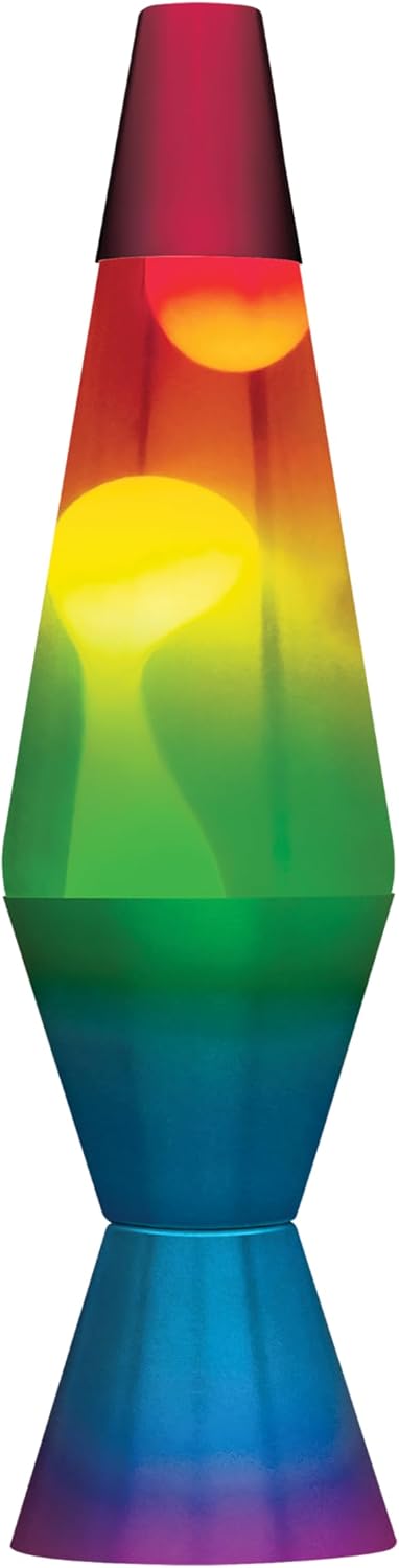 Lava, Tri-Colored Lamp 2179 Rainbow 14.5-Inch, with White Wax, Clear Liquid, Globe, Hand Painted Base, tri-Color